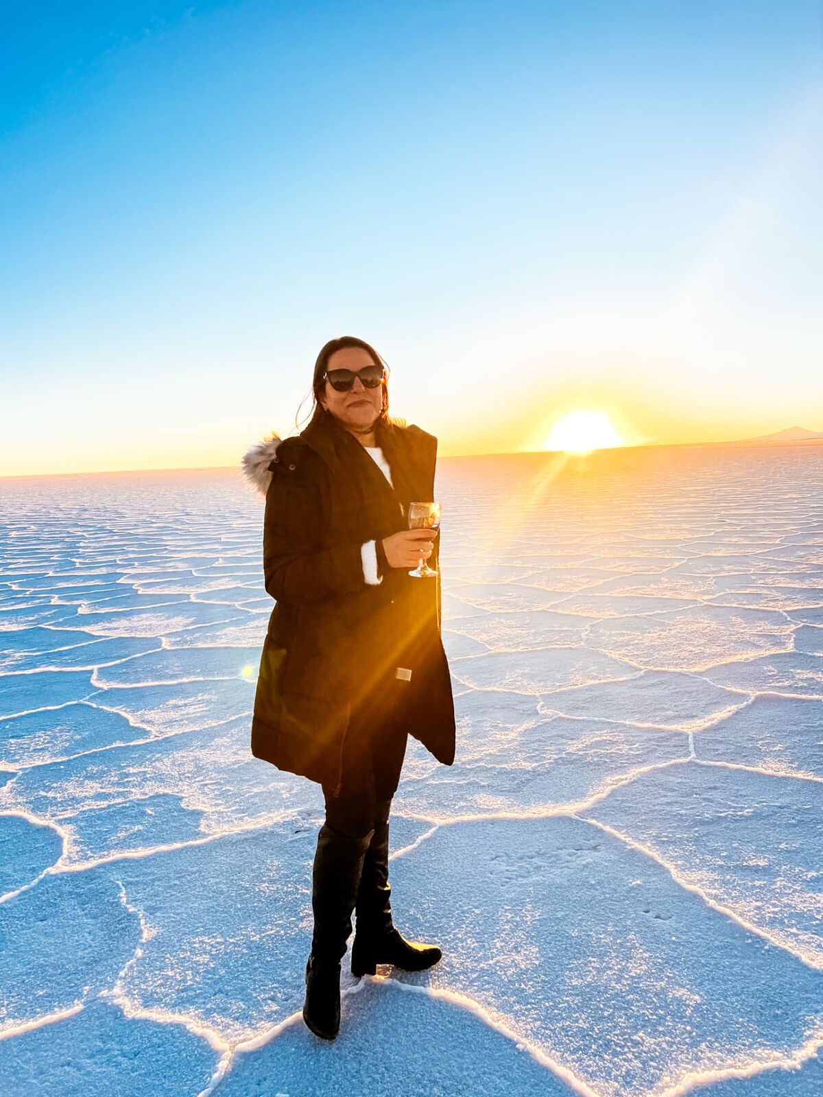 Pôr do sol no Salar de Uyuni